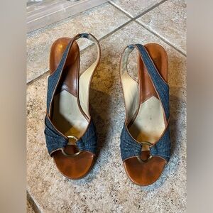 Michael Kors Denim and Brown Slingback Sandals
